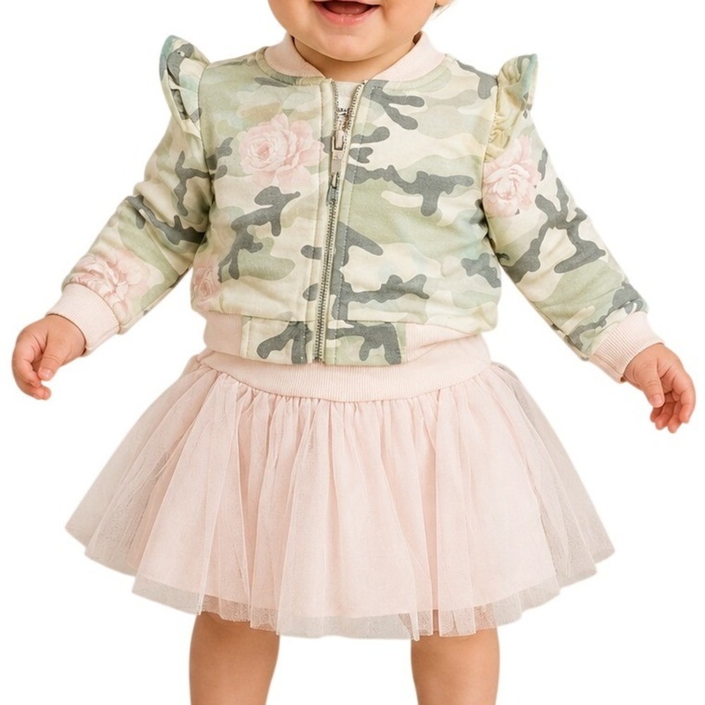 Pippa & Julie Baby Pink Green Camo Floral Tutu Dress Set Girls 12M